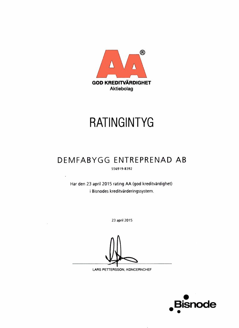 RATINGINTYG AA DEMFABYGG